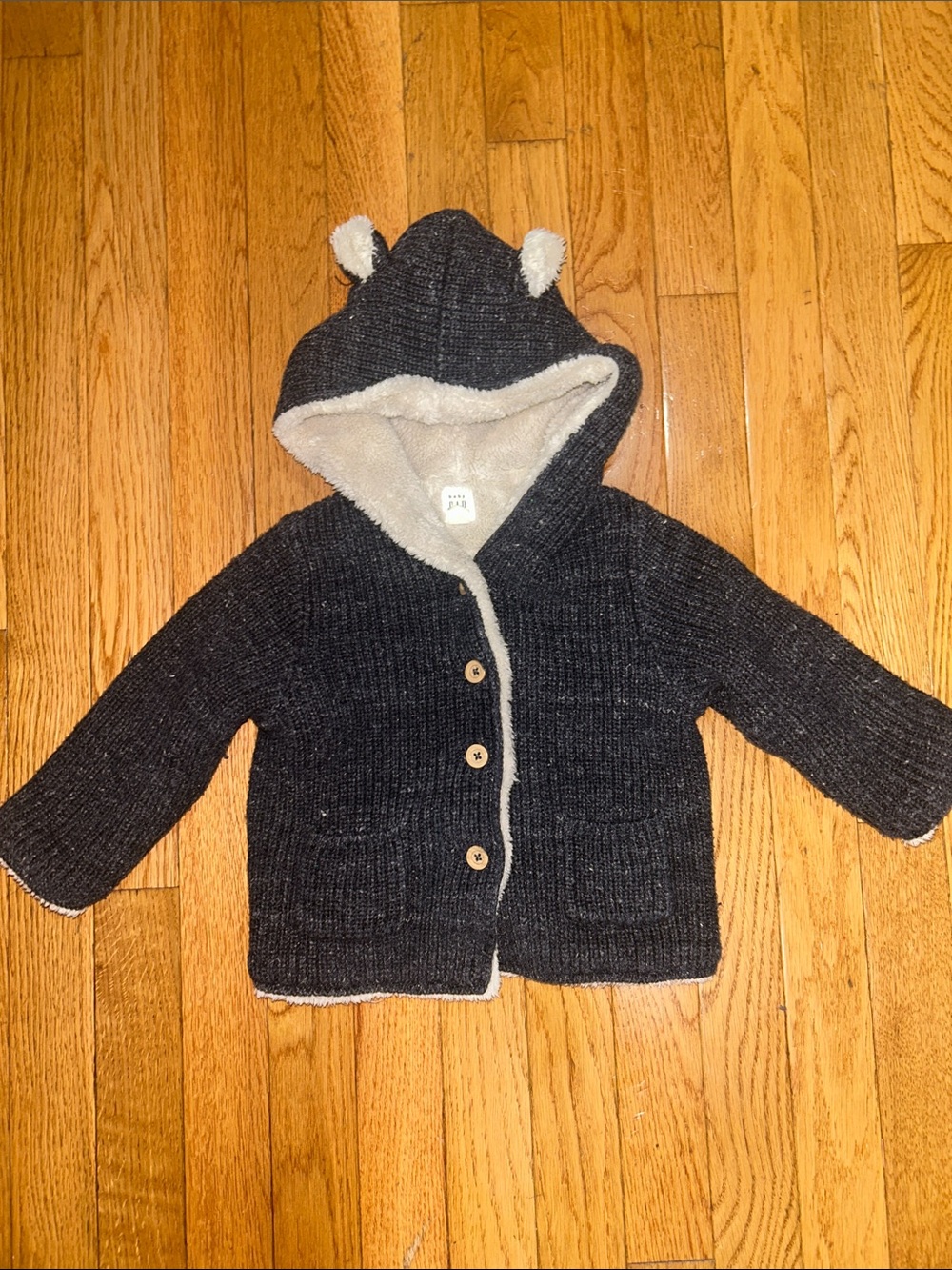 Baby Gap Cozy Hooded Baby Cardigan with Bear Ears Charcoal-18-24M